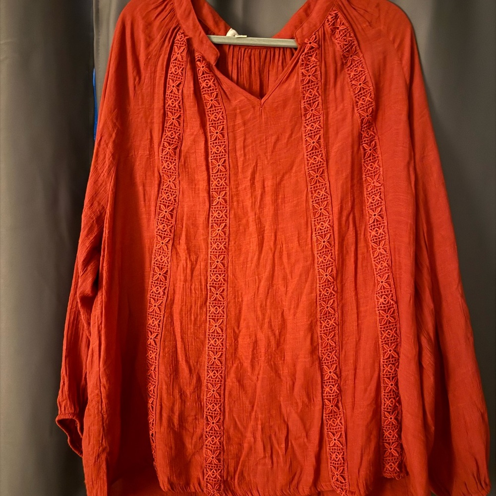 Per Se Orange Ribbed Tunic with Relaxed Fit